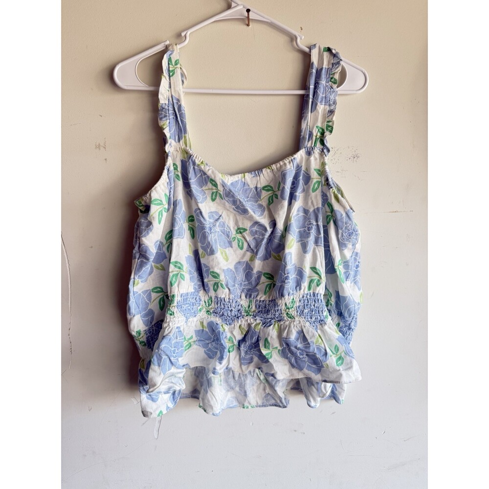 Draper James RSVP XXL Floral Tank Blouse Blue Flowers Linen Blend - Picture 5 of 5